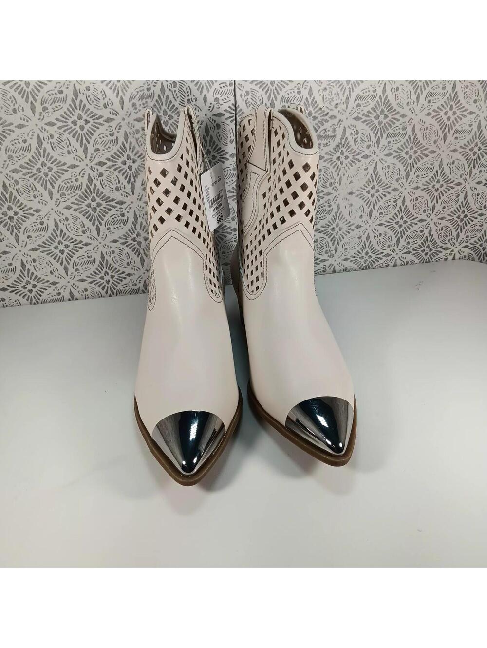 Arizona Jean Co Women's 9.5 Garland Western Boot Cream Laser Cut Metal Toe NEW